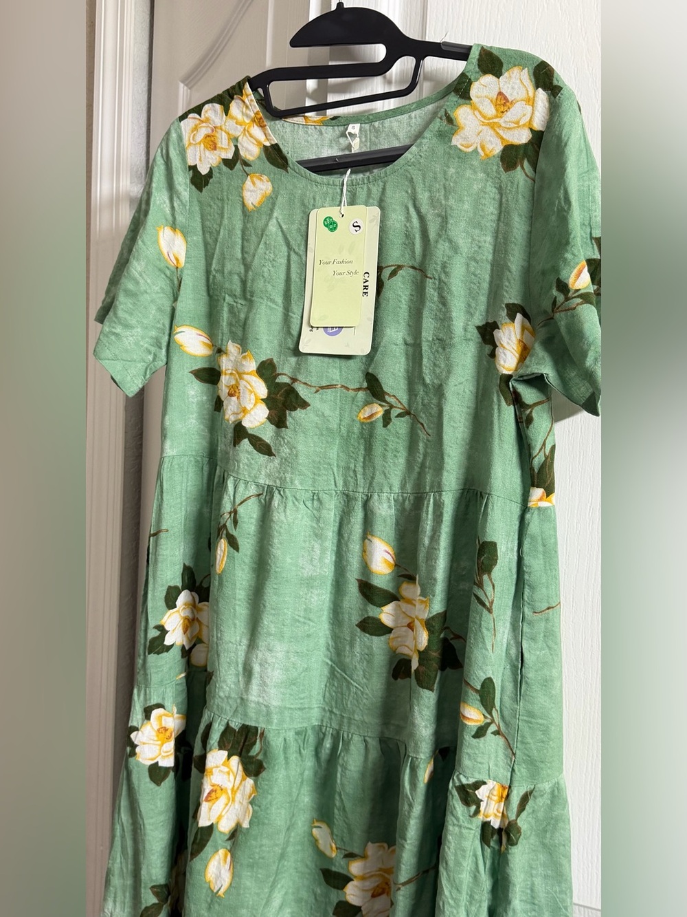 Kids Floral Tiered Dress in Mint Green - Unbranded